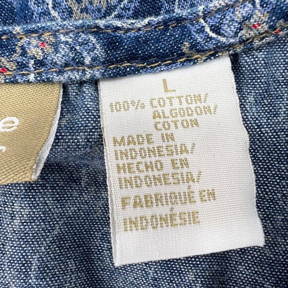 Liz Claiborne Liz Wear Vintage Jumper Chambray Dress Women's size Large Paisley - Picture 5 of 6